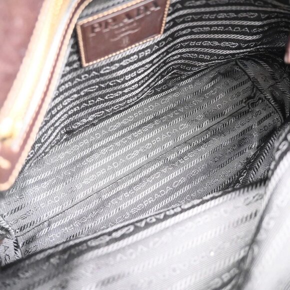 PRADA MILANO Logo 2Way Shoulder Hand Bag Jacquard Leather Brown GHW - Picture 11 of 15